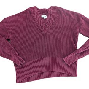 Pistola Women’s XS Burgundy Merlot Slouchy V-Neck Ribbed Cableknit Sweater